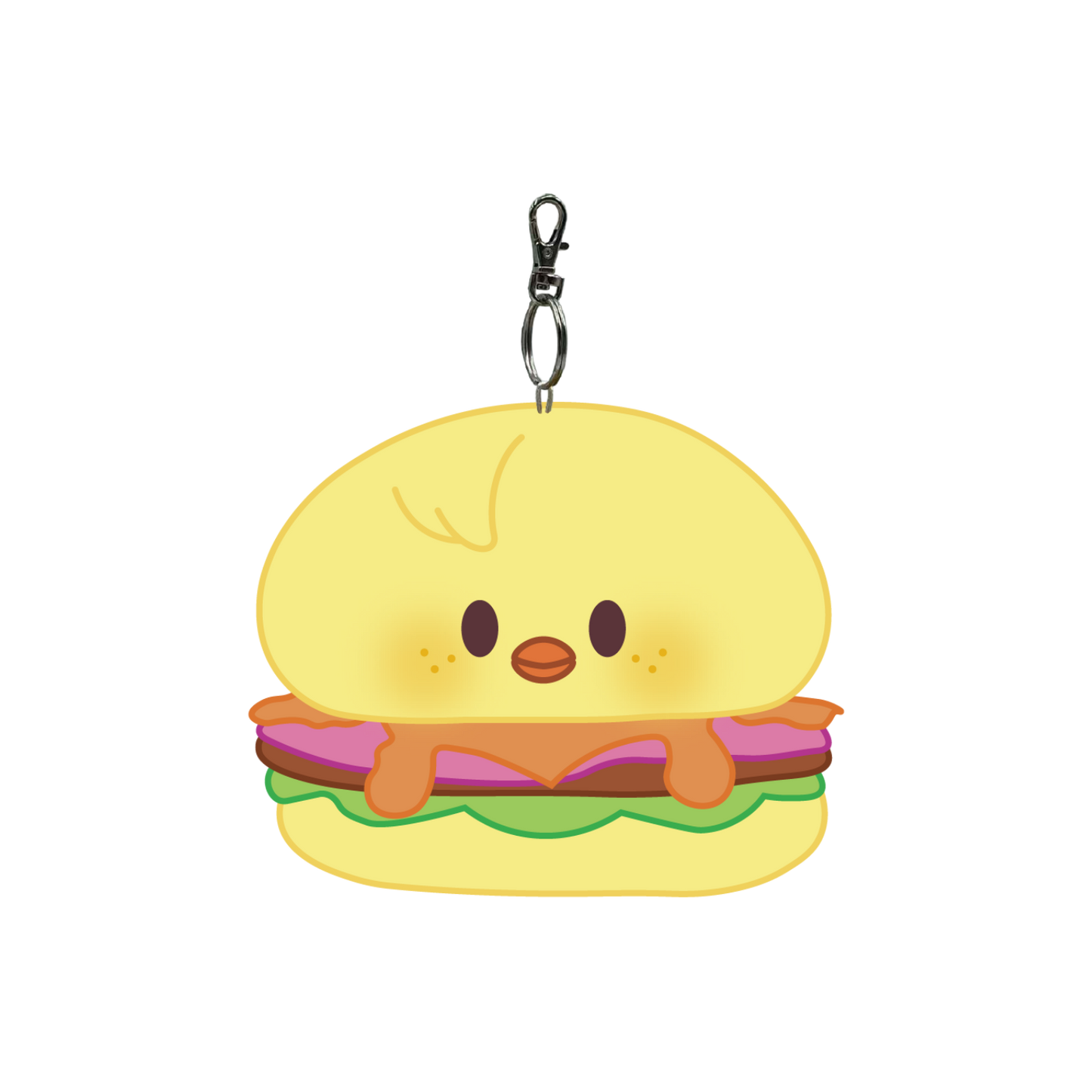 Yellow chick hamburger-shaped keychain 