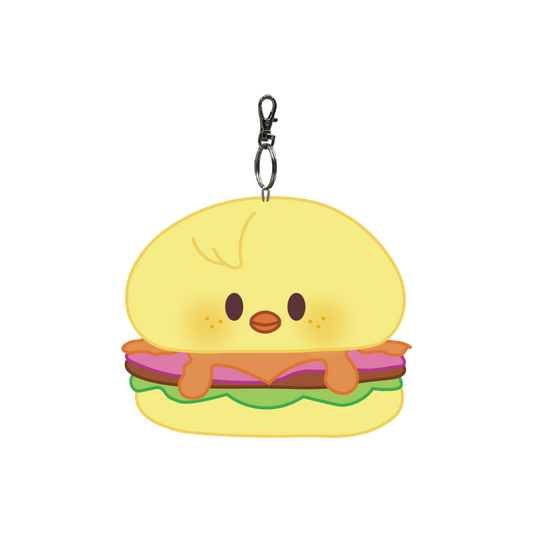 Yellow chick hamburger-shaped keychain 
