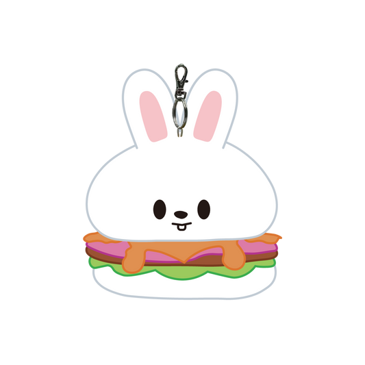 Keychain with a cartoon bunny face design 