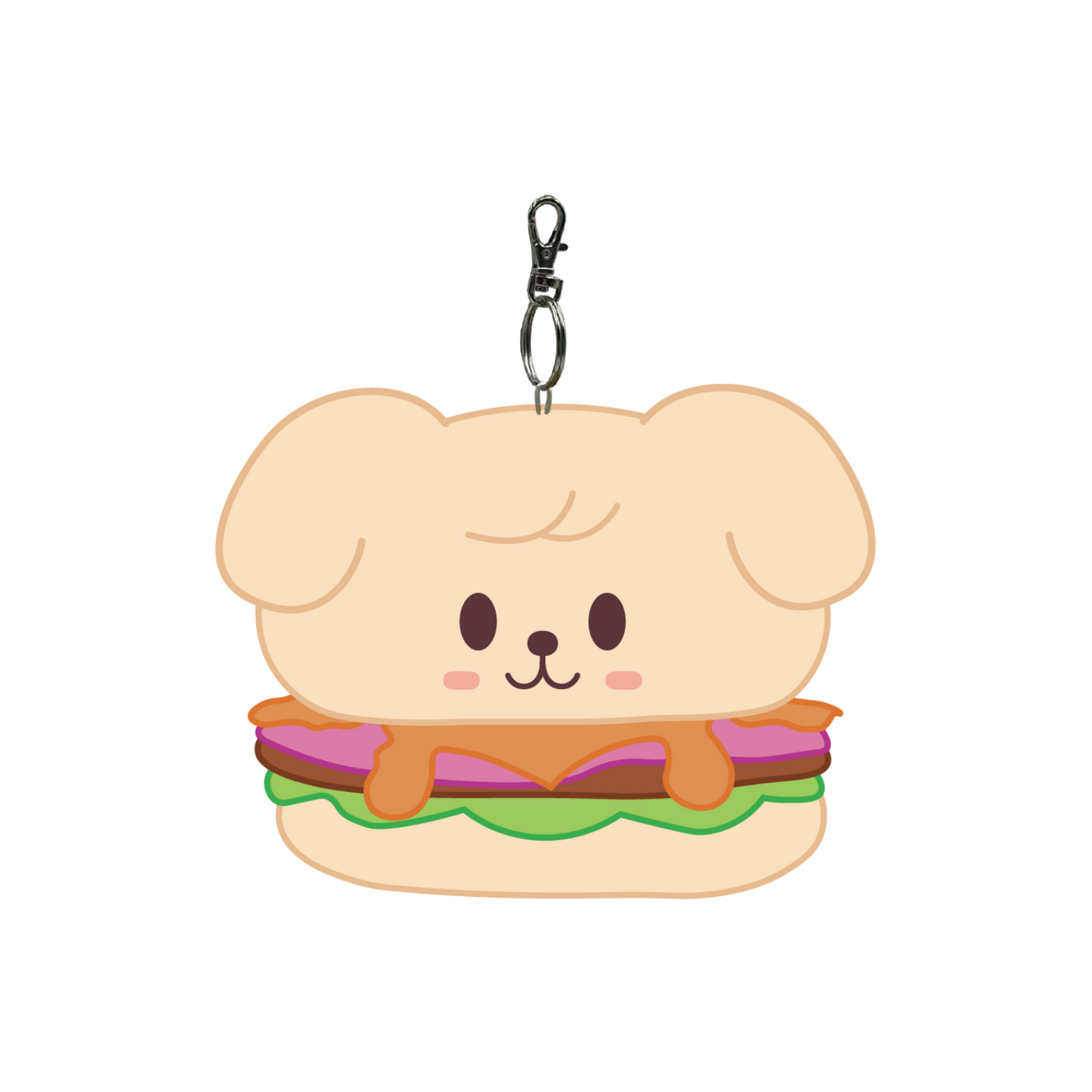 Keychain shaped like a dog with a burger bun