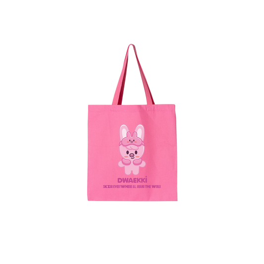 Pink tote bag with a cartoon character